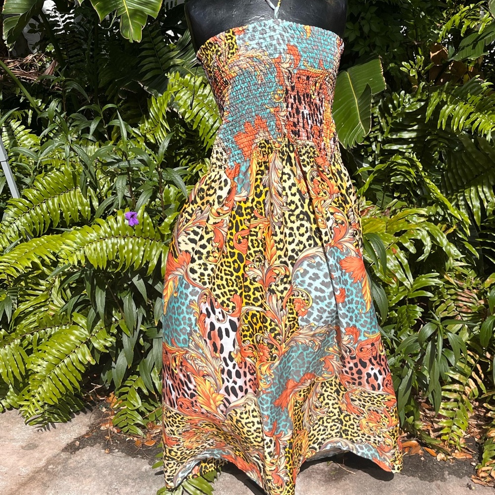 Animal Print Maxi Summer Fall Tube Top Style  Sundress Dress Plus Size 3X - Picture 5 of 7